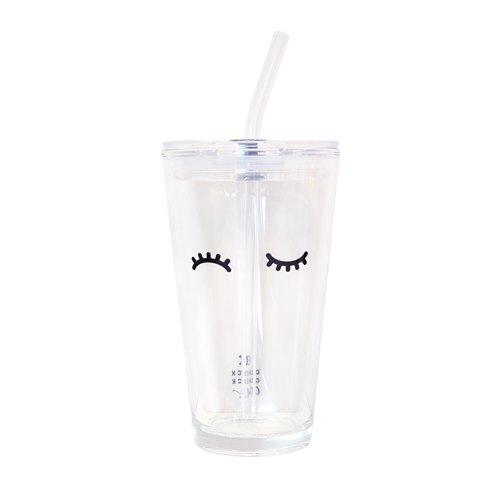 450ml眼睫毛LOGO耐熱玻璃杯連玻璃飲管